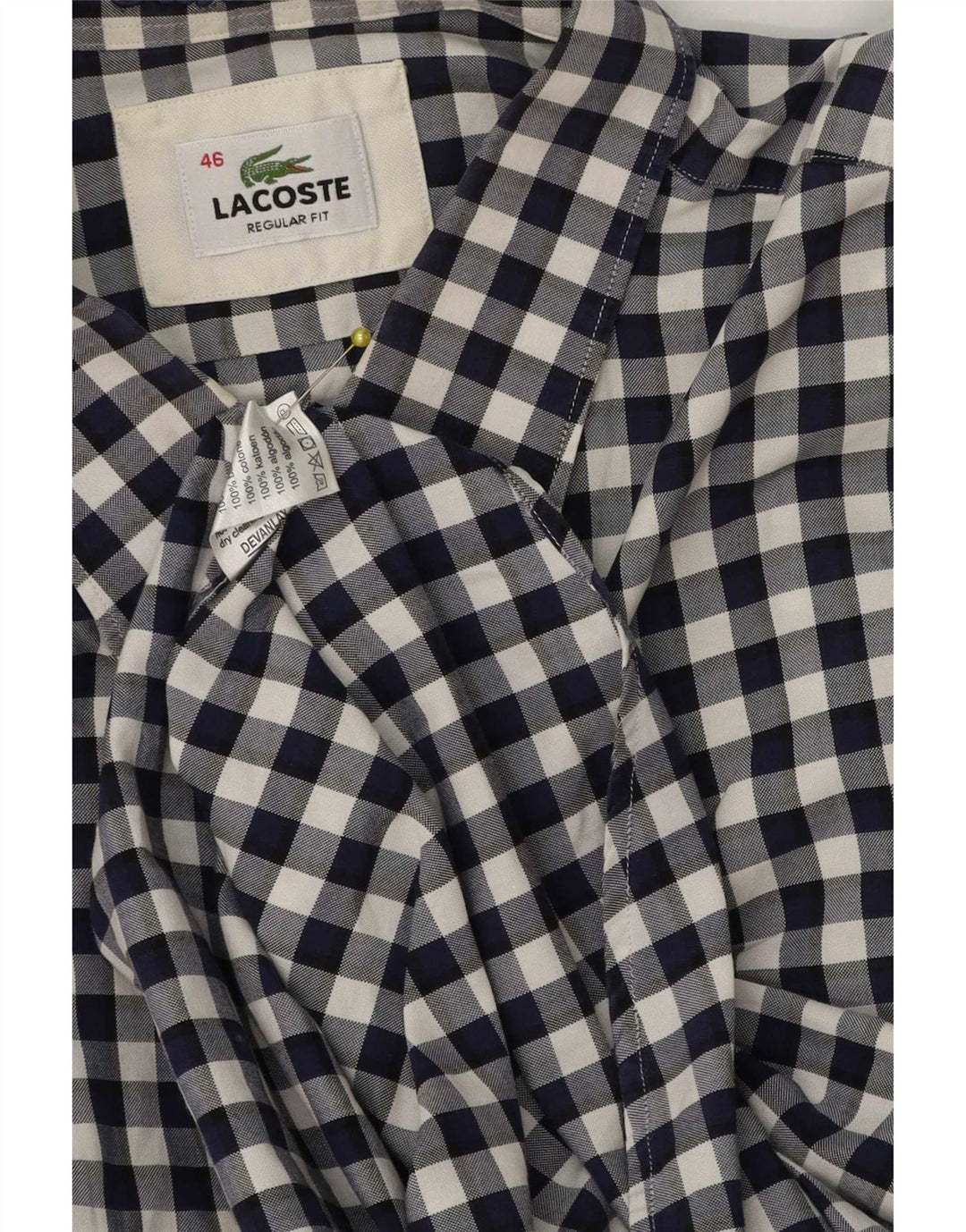 Lacoste Mens Regular Fit Shirt Size 46 2XL Navy Blue Gingham Cotton