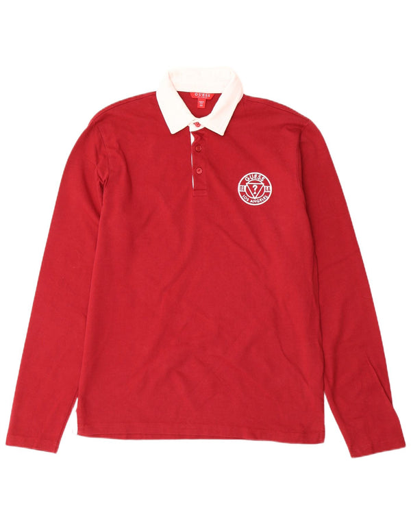 Guess Mens Long Sleeve Polo Shirt XS Red Cotton