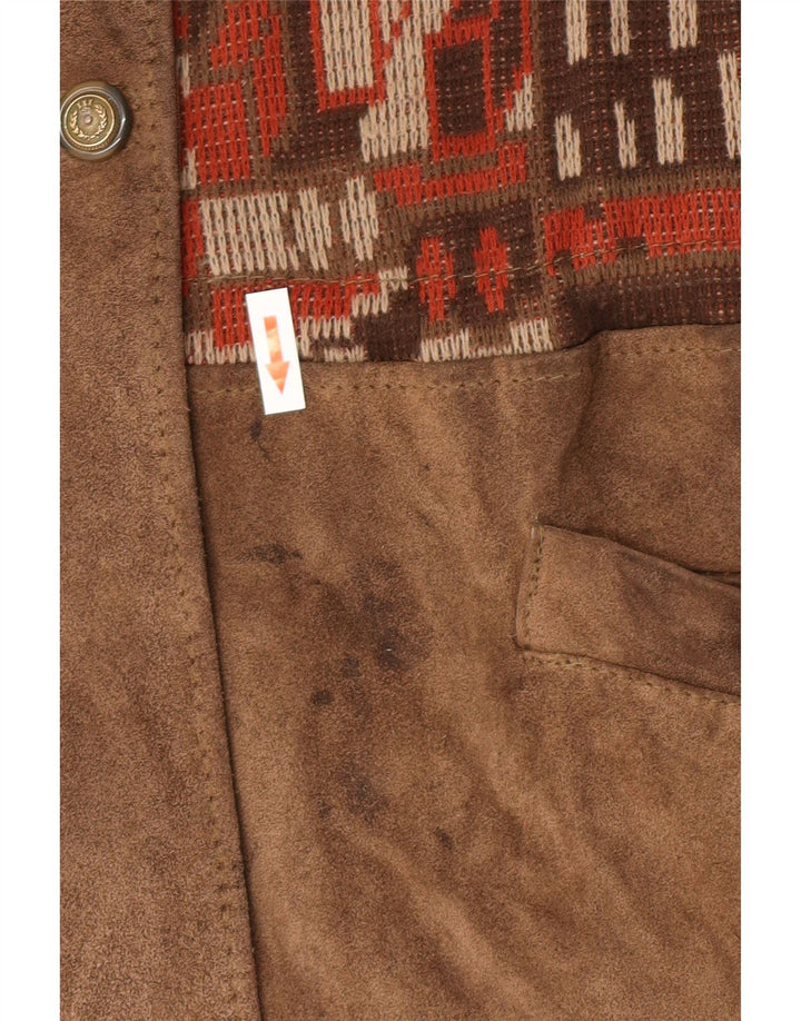 Vintage Womens Suede Oversized Windbreaker Coat IT 46 Large Beige Geometric