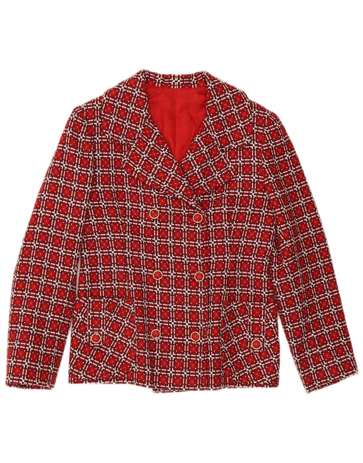 VINTAGE Womens Double Breasted Blazer Jacket UK 6 XS Red Check