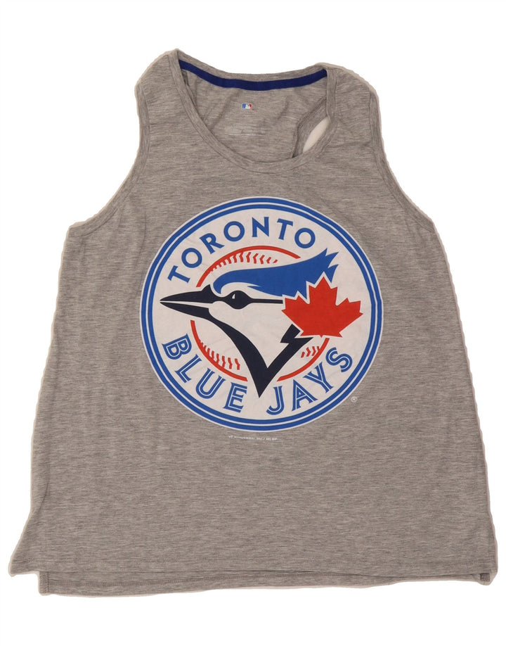 GENUINE MERCHANDISE Womens Graphic Vest Top UK 14 Large Grey Vintage Genuine Merchandise and Second-Hand Genuine Merchandise from Messina Hembry 