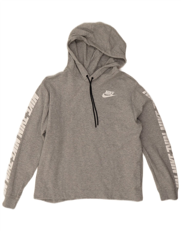 Nike Womens Graphic Oversized Hoodie Jumper UK 14 Medium Grey Cotton