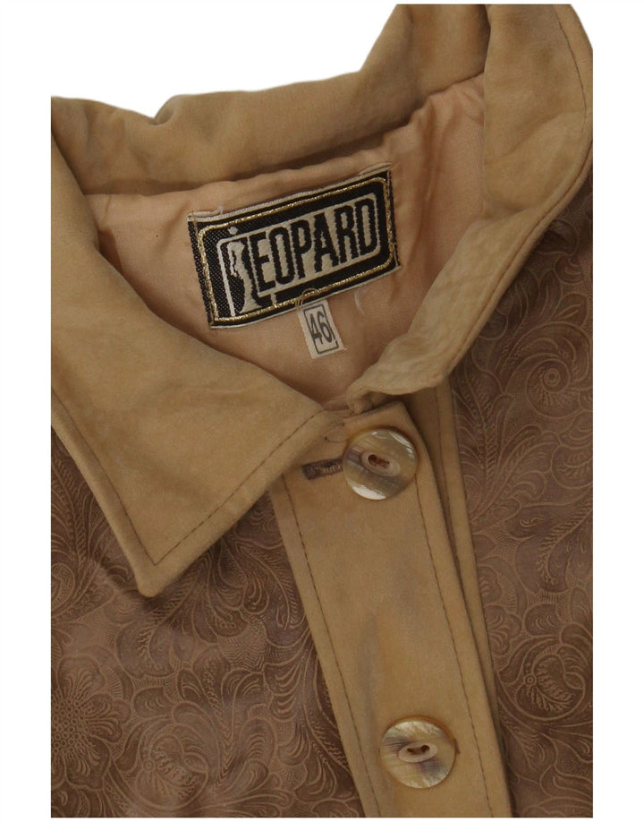 Leopard Womens Leather Jacket IT 46 Large Brown Floral