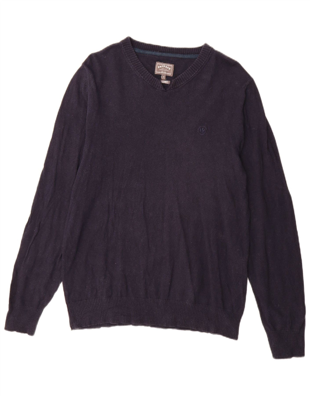 Fat Face Mens V-Neck Jumper Sweater Medium Navy Blue Cotton