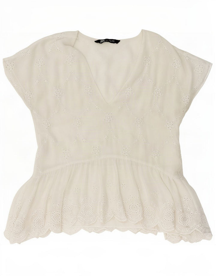 Zara Womens Blouse Top UK 10 Petit Blanc Floral