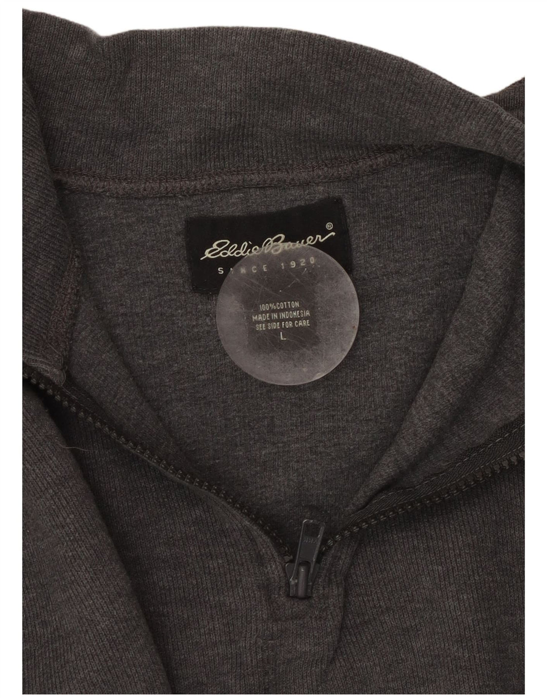 EDDIE BAUER Mens Zip Neck Sweatshirt Jumper Large Grey Colourblock Cotton