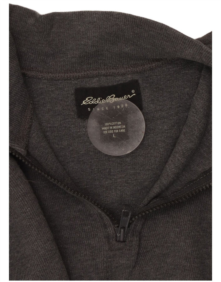 EDDIE BAUER Mens Zip Neck Sweatshirt Jumper Large Grey Colourblock Cotton