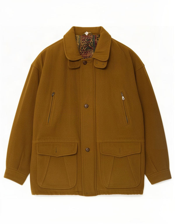 Vintage Mens Loose Fit Windbreaker Coat IT 50 Large Brown Wool Classic