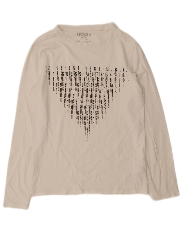 Guess Mens Slim Fit Gráfico Top Manga Longa XS Algodão Branco