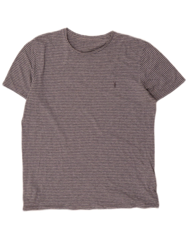 All Saints Mens T-Shirt Top Large Grey Striped