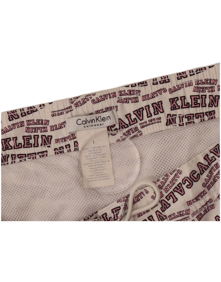 Calvin Klein Mens Graphic Swimming Shorts Large  Off White Polyester