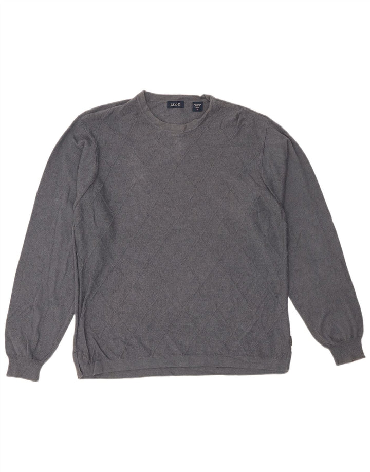 IZOD Mens Crew Neck Jumper Sweater Medium Grey Argyle/Diamond Cotton