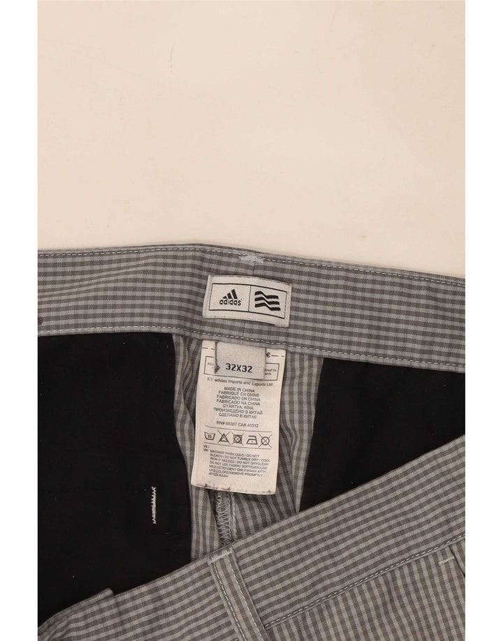 Pantaloni chino dritti da uomo Adidas W32 L30 poliestere a quadretti grigi