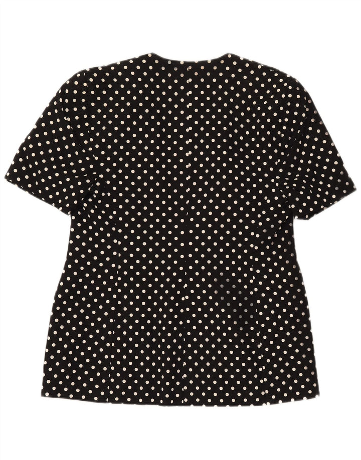 VINTAGE Damen Kurzarm-Blazerjacke UK 12 Medium Black Polka Dot