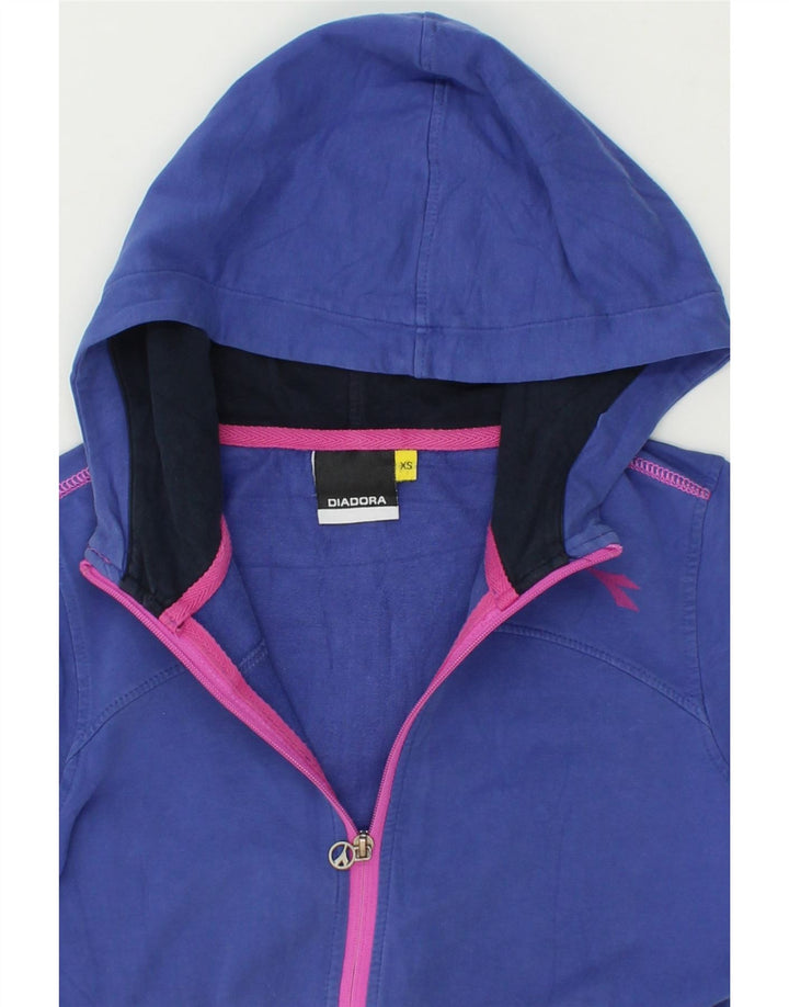 DIADORA Womens Zip Hoodie Sweater UK 6 XS Blue Cotton Vintage Diadora and Second-Hand Diadora from Messina Hembry 