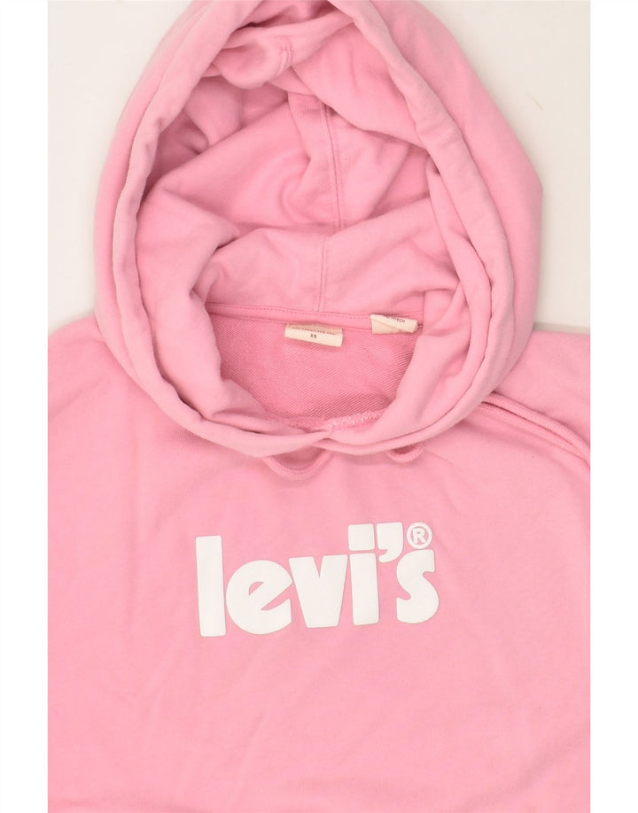LEVI'S Womens Graphic Hoodie Jumper UK 6 XS Pink Cotton | Vintage Levi's | Thrift | Second-Hand Levi's | Used Clothing | Messina Hembry 