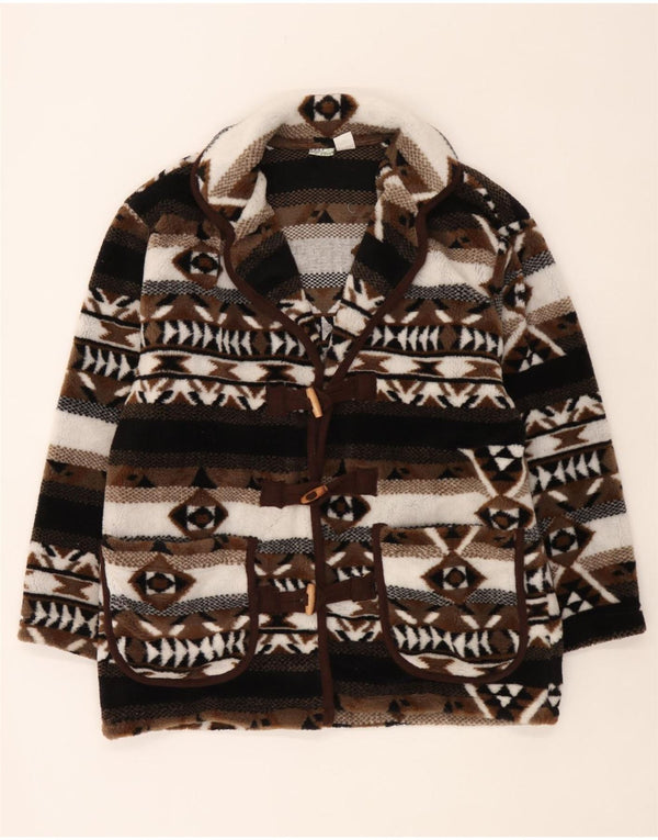 Vintage Damen Übergroßer Strick-Dufflecoat UK 10/12 Small Brown Fair Isle