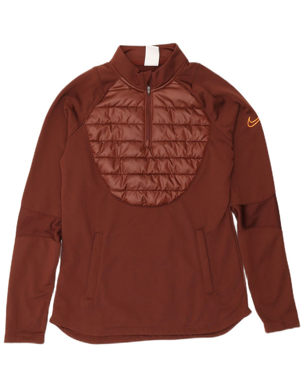 Nike Dame Therma-Fit Pullover med lynlås-hals Træningsdragt Top UK 10 Lille Brun