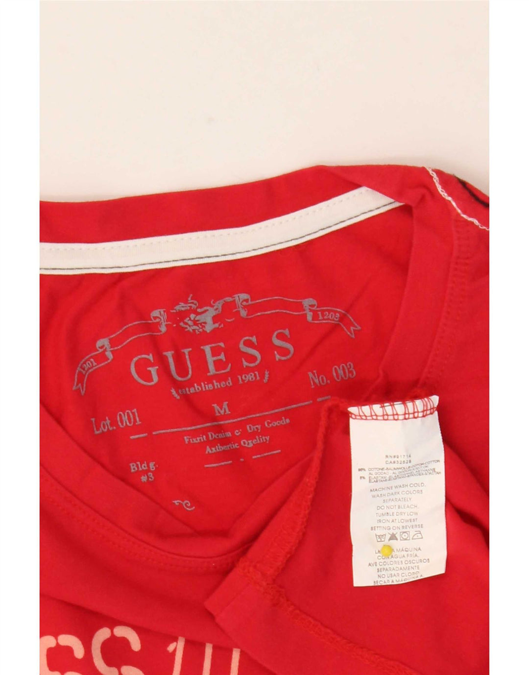 Guess Mens Graphic Top Long Sleeve Medium Red Cotton