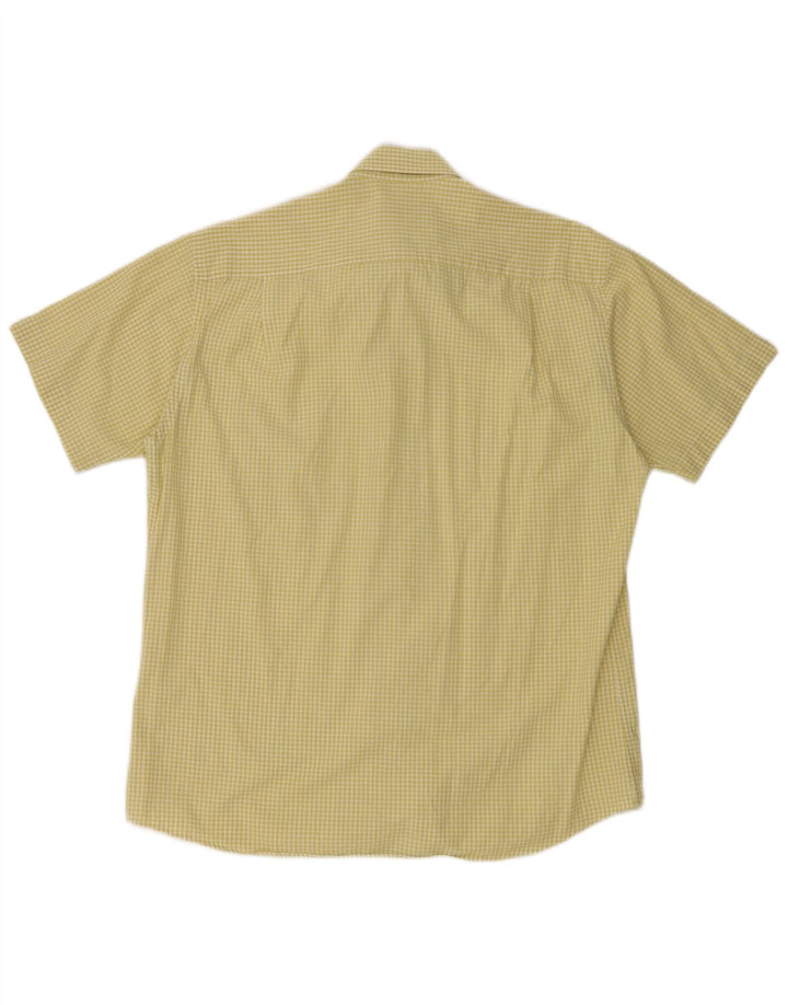 Pierre Cardin Mens Short Sleeve Shirt Size 40 Medium Yellow Gingham Cotton