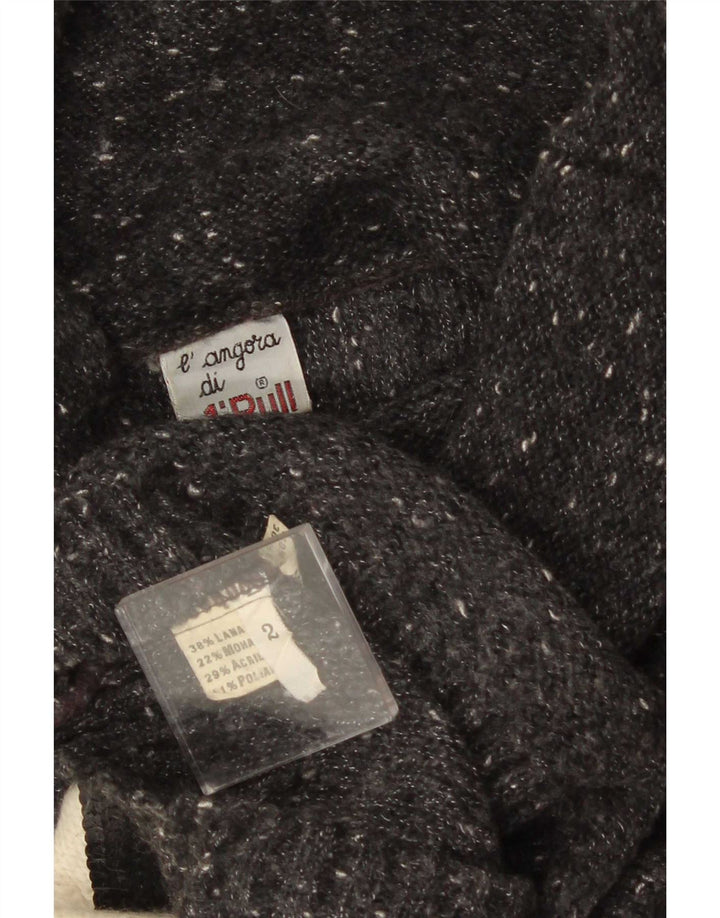 Vintage Dame Roll Neck Jumper Sweater UK 14 Medium Sort Colourblock Uld