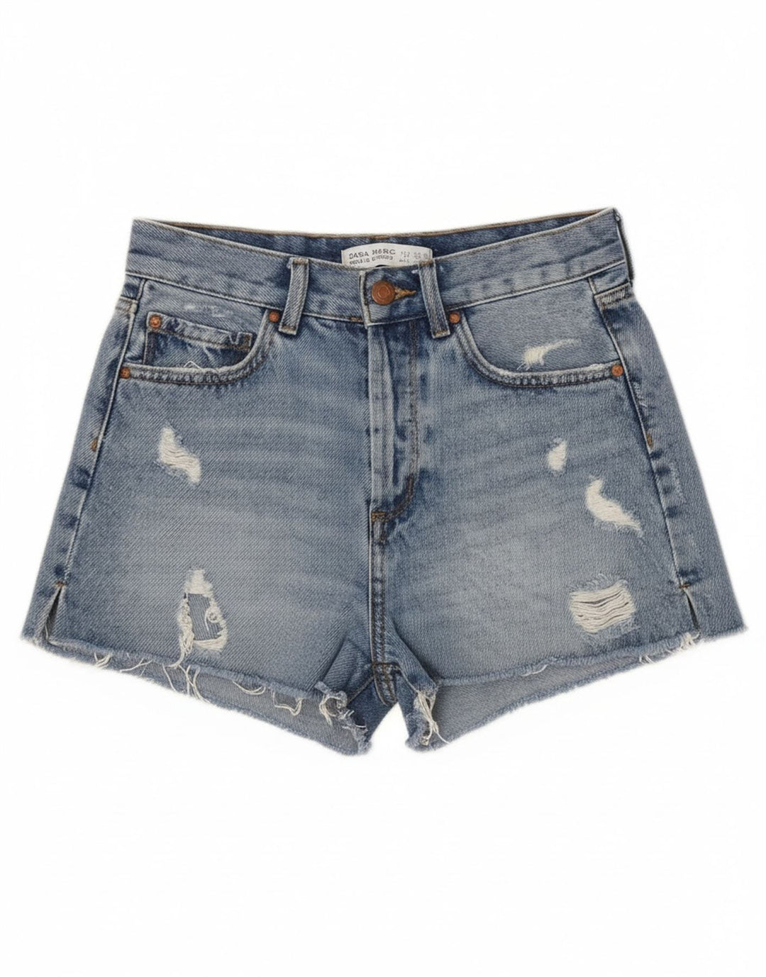 Zara Womens Distressed Denim Shorts EU 34 2XS W24 Blue