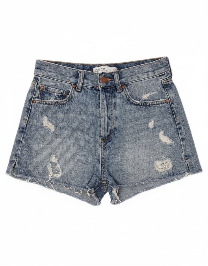 Zara Womens Distressed Denim Shorts EU 34 2XS W24 Blue