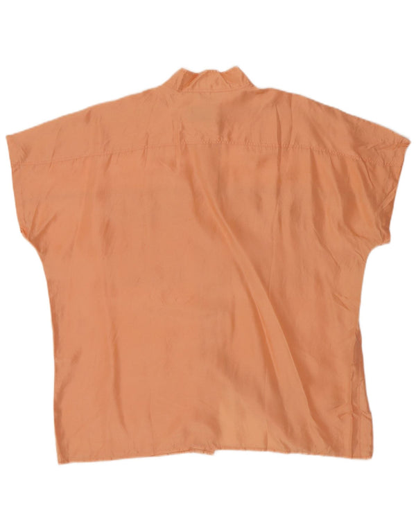 Vintage mujer suelta ajuste manga corta camisa blusa EU 42 seda rosa grande
