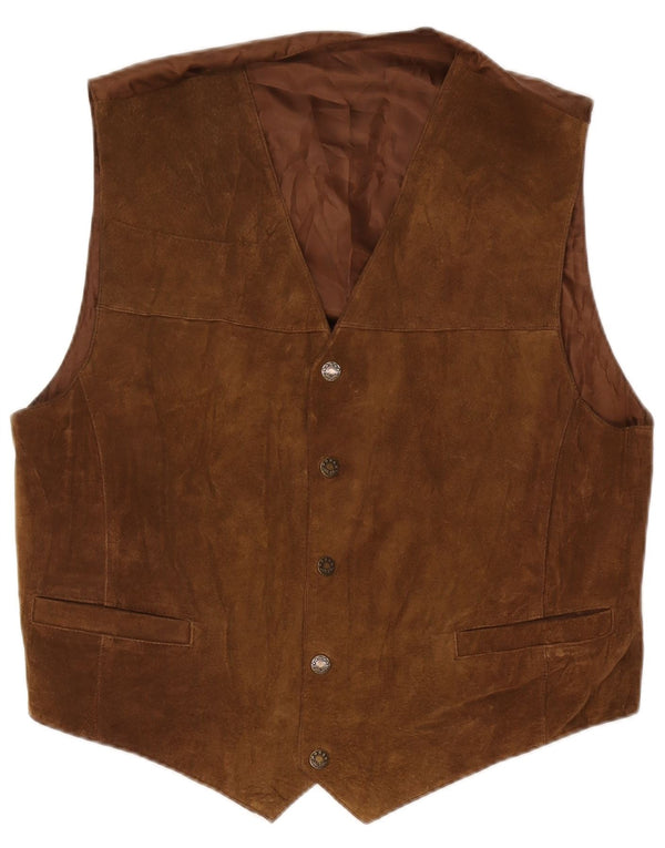 Vintage hombres ante chaleco IT 52 cuero marrón grande