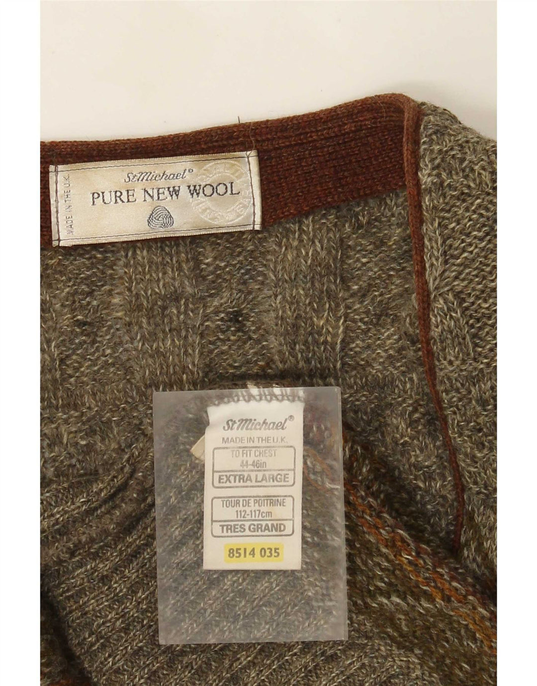Maglione cardigan da uomo St Michael XL Lana geometrica kaki
