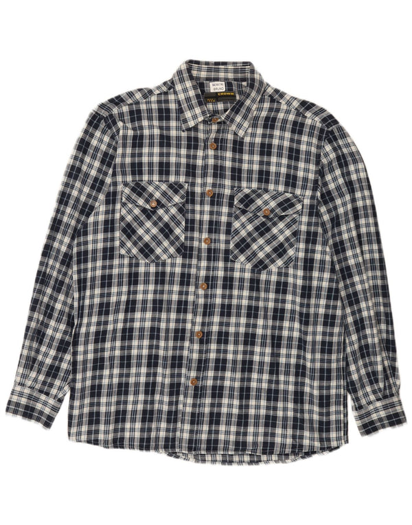 Crown Chemise en flanelle pour homme Taille 44 XL Bleu marine à carreaux en coton