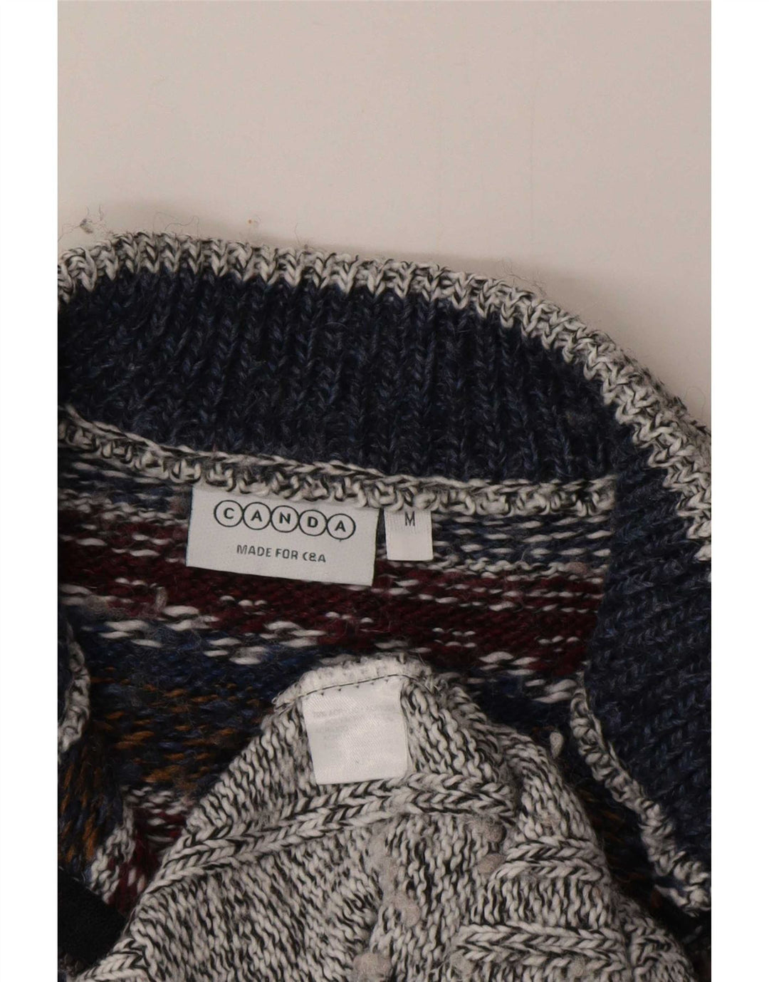 Canda Herre Zip Neck Jumper Sweater Medium Grey Fair Isle Akryl