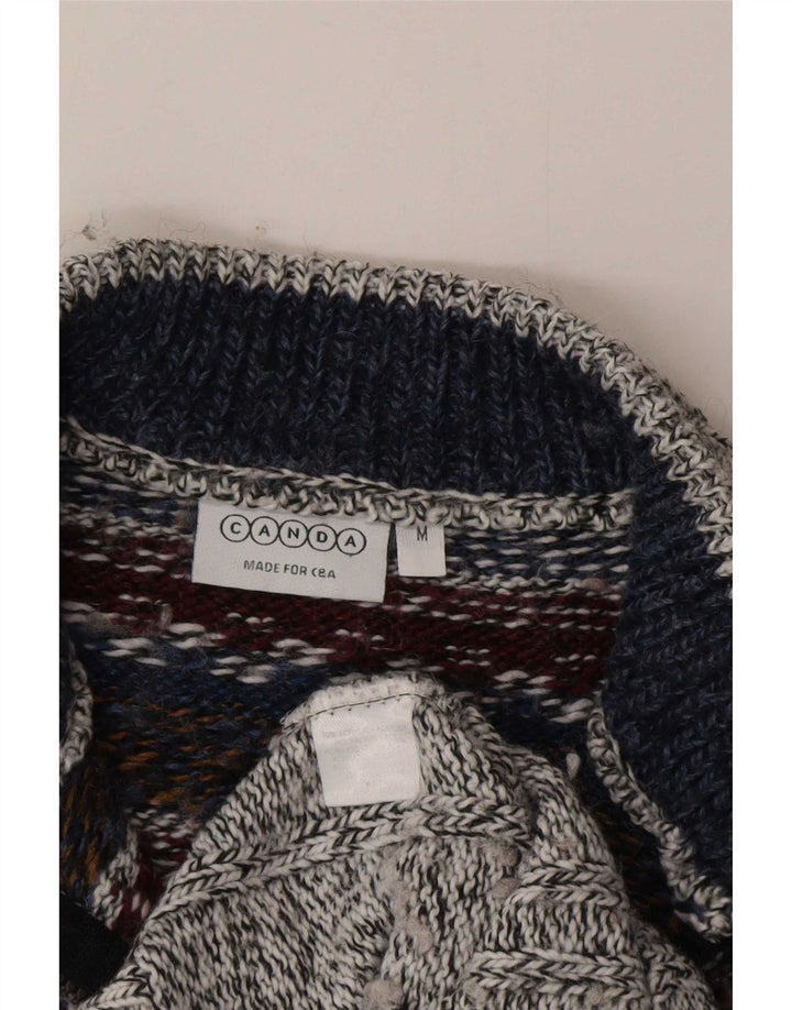 Canda Herre Zip Neck Jumper Sweater Medium Grey Fair Isle Akryl