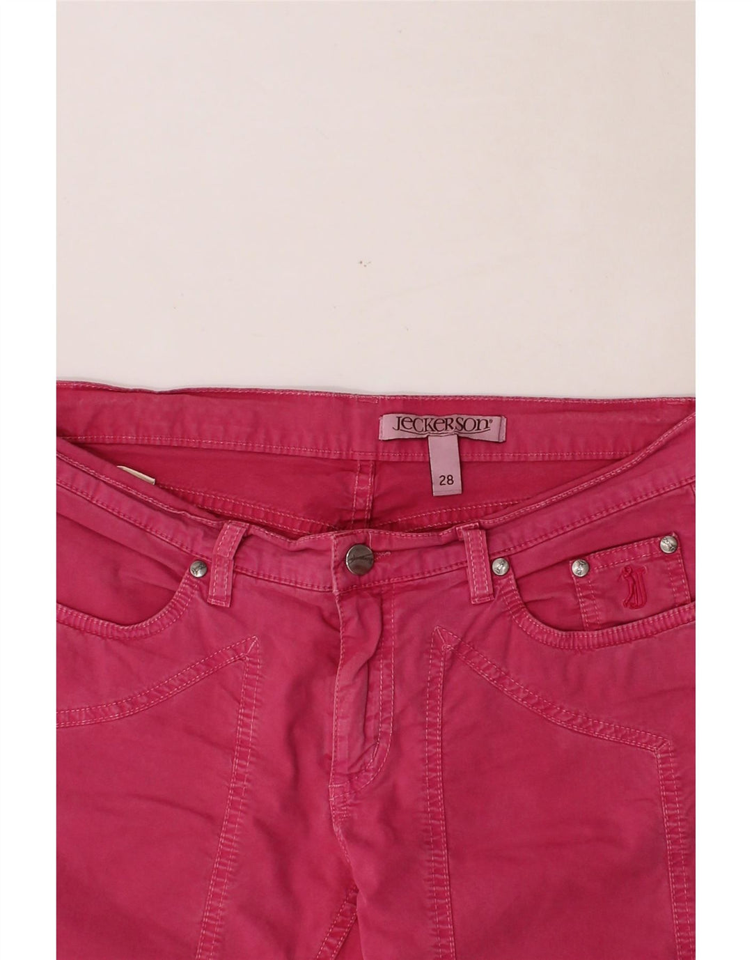 JECKERSON Womens Slim Cropped Trousers W28 L26 Pink Cotton Vintage Jeckerson and Second-Hand Jeckerson from Messina Hembry 