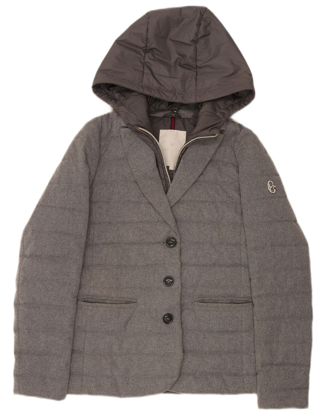 Conte of Florence Womens Hooded Blazer Padded Jacket IT 42 Medium Grey