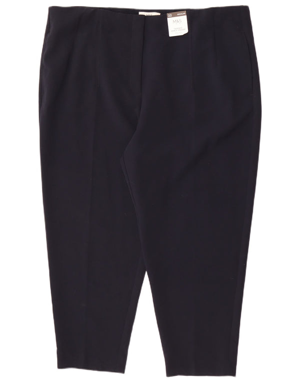 Pantaloni corti a vita alta Marks & Spencer da donna UK 22 3XL W42 L26 Navy B