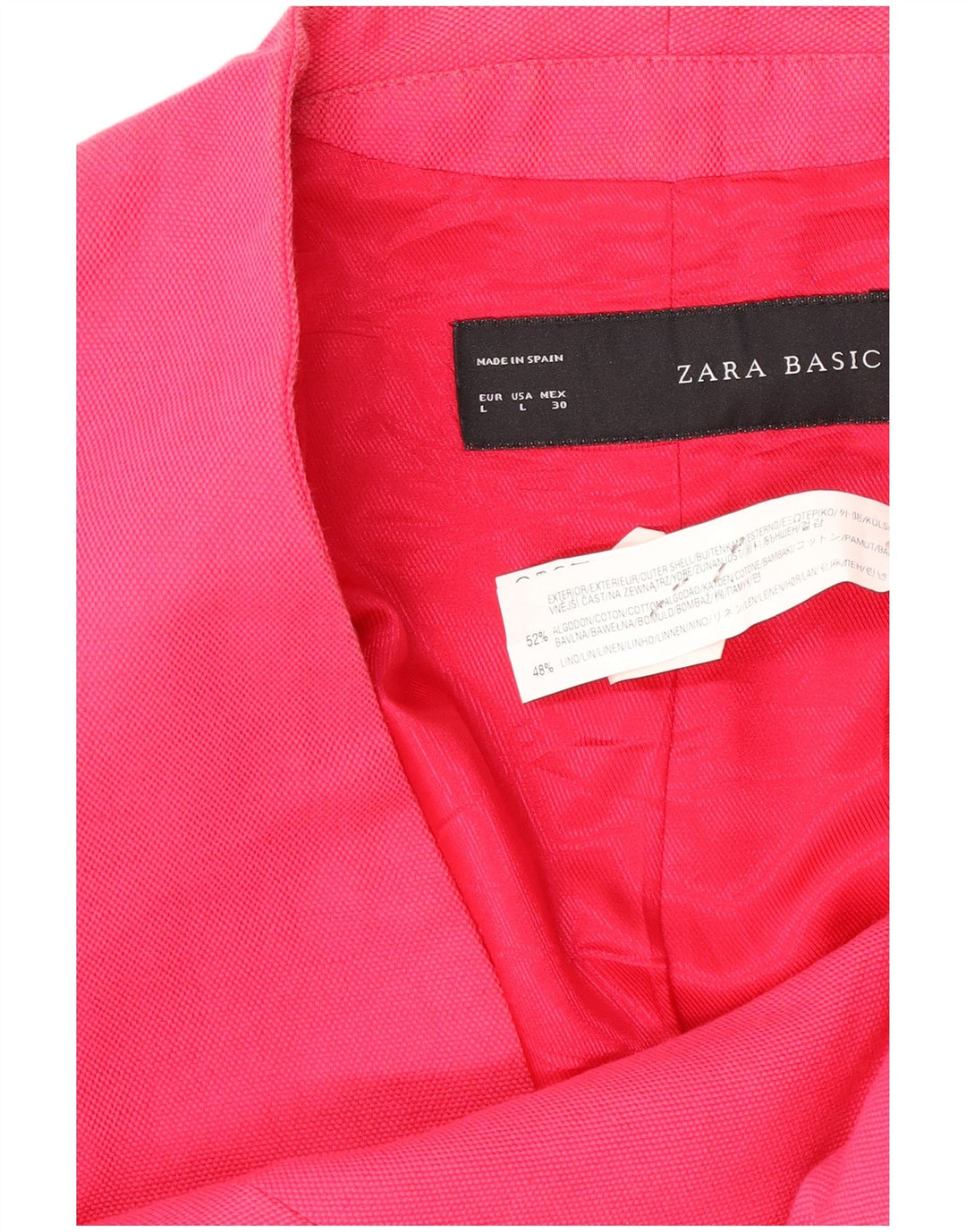 Zara Womens 1 Button Blazer Jacket UK 16 Large Pink Cotton