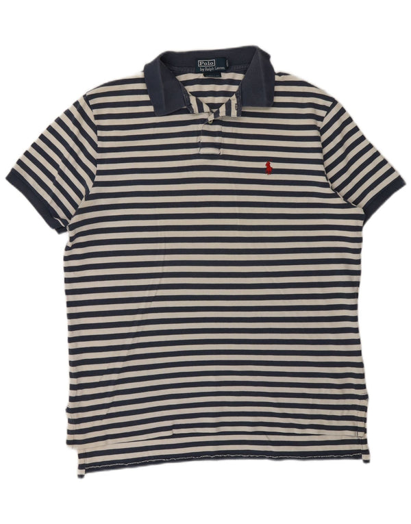 Polo Ralph Lauren Mens Custom Fit Shirt Large Navy Blue Striped Cotton