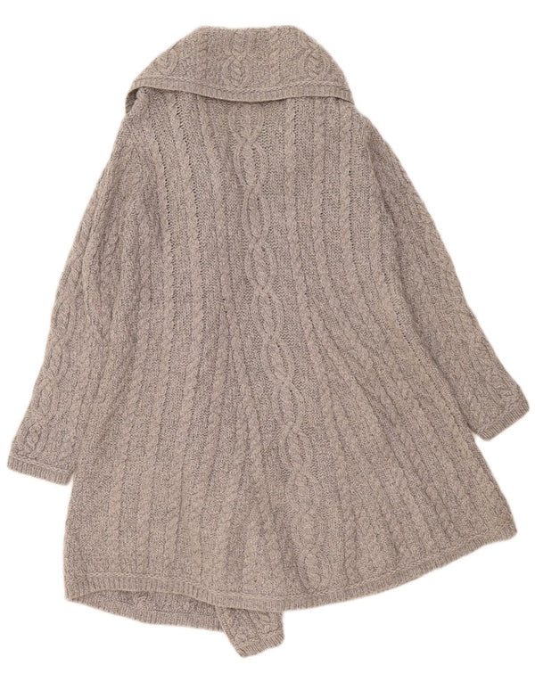 Aran Crafts Dame Longline Cardigan Sweater UK 12 Medium Grey Merino Wool