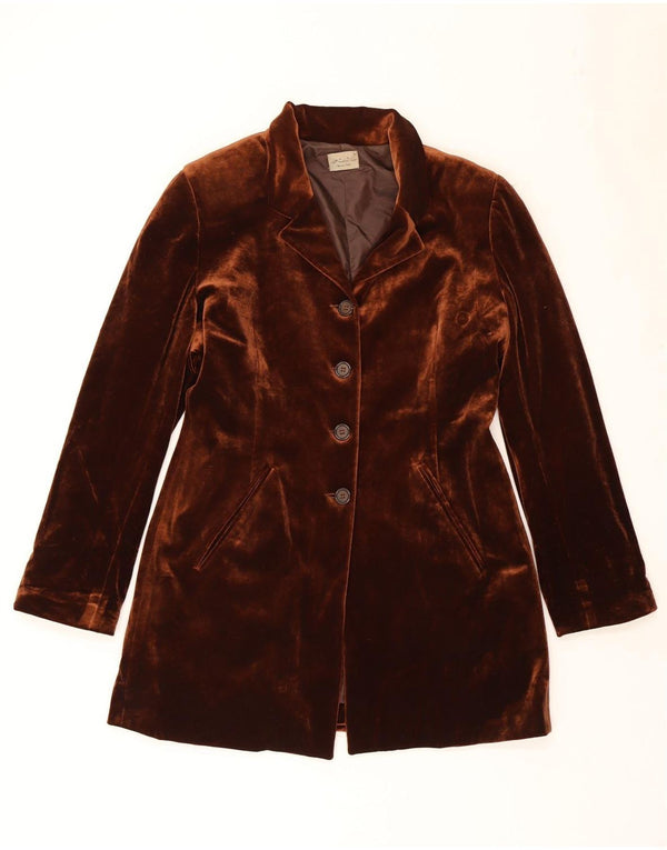 Vintage Damen Velours 1 Knopf Blazer Jacke UK 14 Mittelbraun Klassisch