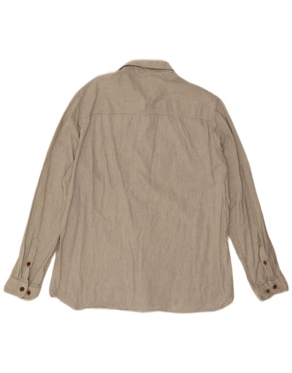 Fat Face Mens Shirt Large Beige Pinstripe Linen