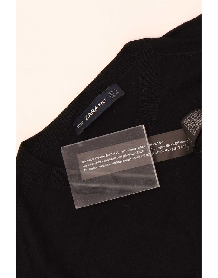 Zara Womens Crew Neck Jumper Sweater UK 12 Medium Black Viscose