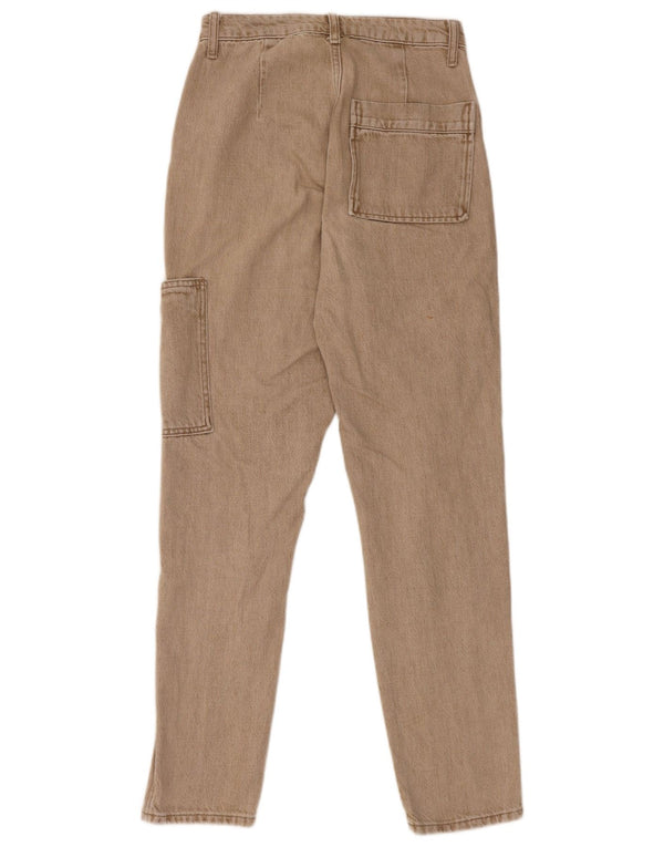 Topshop Damen Mom Cargo Jeans mit hoher Taille W26 L32 Beige Baumwolle