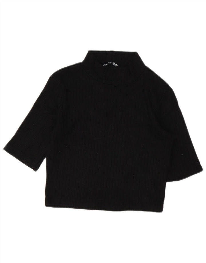 Zara Womens Crop Bluse Top UK 10 Small Black