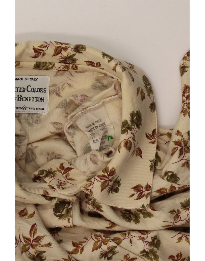 Benetton Womens Shirt UK 14 Medium Beige Floral Viscose