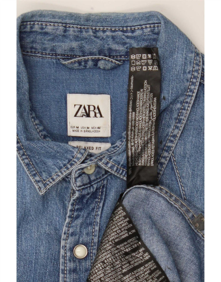 Zara Herre Relaxed Fit Denim Shirt Medium Blue Bomuld