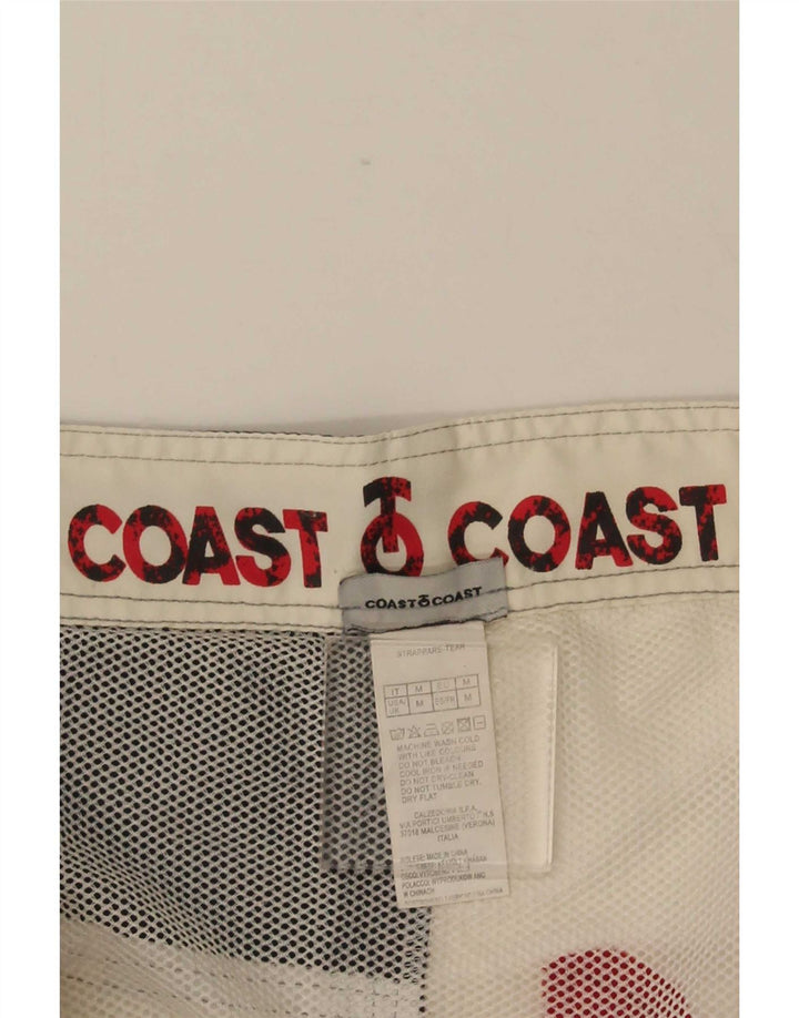Vintage Mens Graphic Swimming Shorts Medium  White Colourblock Polyester