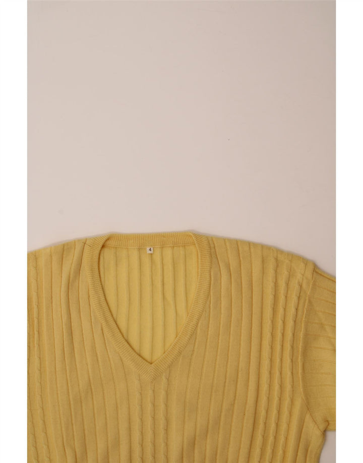 VINTAGE Mens V-Neck Jumper Sweater Medium Yellow Wool Vintage Vintage and Second-Hand Vintage from Messina Hembry 