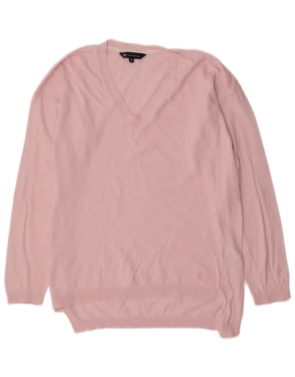 Crew Clothing Damen-Pullover mit V-Ausschnitt, UK 14, Größe L, Rosa, Baumwolle