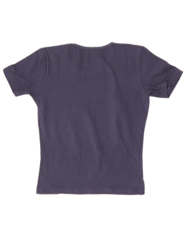 Pierre Cardin Womens Crop Graphic T-Shirt Top UK 12 Medium Navy Blue Cotton